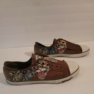 Ed Hardy Mens Canvas Sneakers Shoes Size 13 Tiger low rise no laces